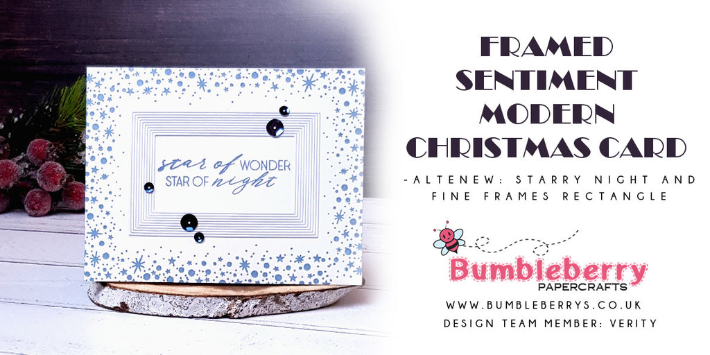 Modern Framed Sentiment Christmas Card - Altenew Starry Night & Fine Framed Rectangles