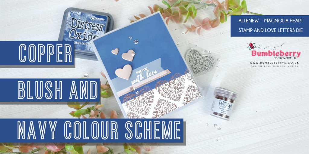 Copper, blush and navy colour scheme (Altenew stamp and dies)