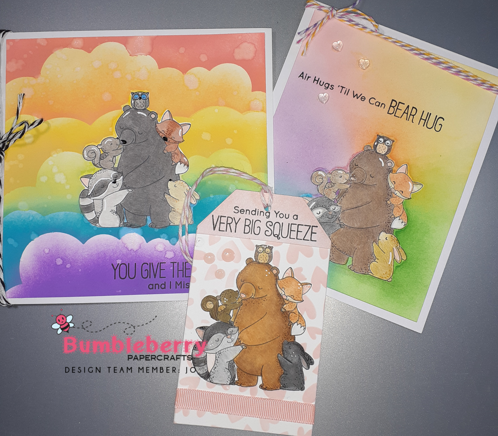 Air Hugs Till We Can Bear Hugs, (Birdie Brown) My Favorite Things Stamps Used On Three Separate Projects.