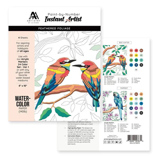 Paint-by-number: Instant Artist - Feathered Foliage (4 Sheets)*