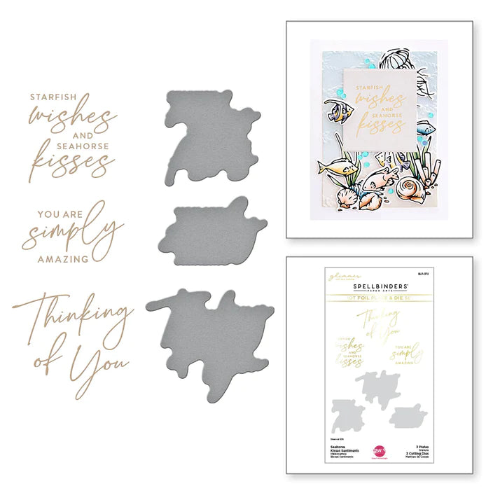 Seahorse Kisses Sentiments Glimmer Hot Foil Plate & Die Set from the Seahorse Kisses Collection by Dawn Woleslagle