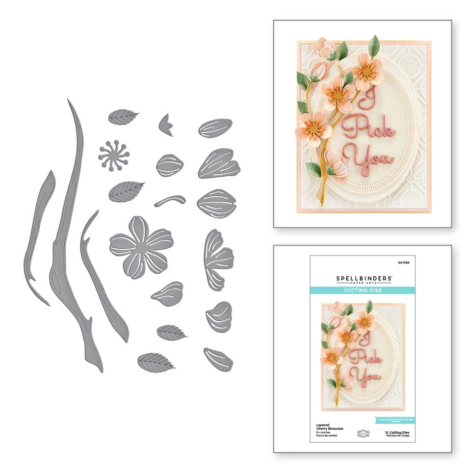 Layered Cherry Blossoms Etched Dies from the Layered Fleur Bouquet Slimlines Collection by Becca Feeken