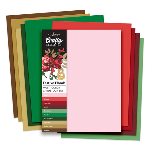Crafty Necessities: Festive Florals Multi-Color Cardstock Pack (10 Sheets/Set)
