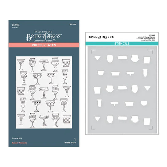 Layered Classy Glasses Press Plate & Stencil Bundle from the Happy Hour Collection