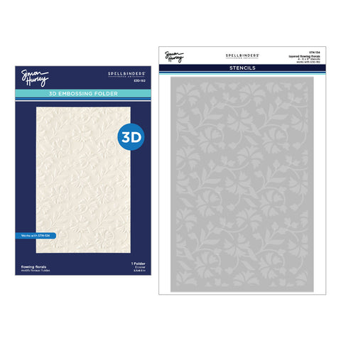 Flowing Florals 3D Embossing Folder and Stencil Bundle by Simon Hurley
