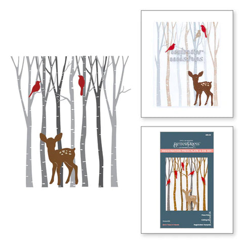 Birch Trees Registration Press Plates & Die Set from the Dancin' Christmas Friends Collection