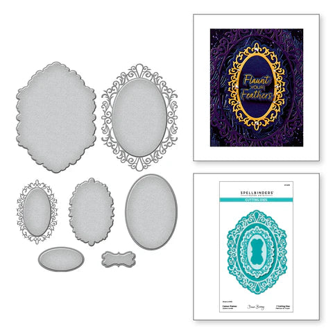 Cameo Frames Etched Dies from the Peacock Paradise Collection by Dawn Bibby