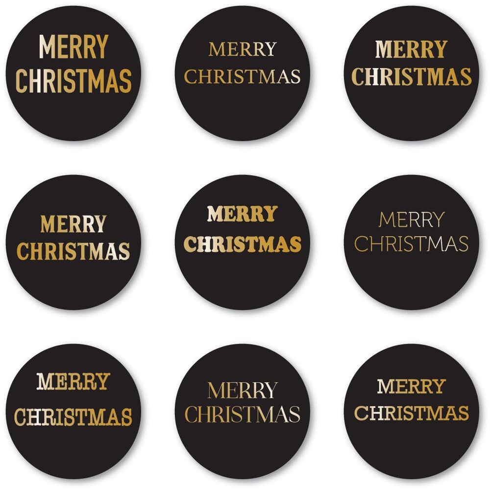 Merry Christmas Foil Greetings Black Circle Tabs