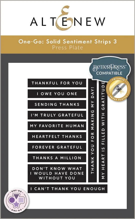 One-Go: Soild Sentiment Strips 3 Press Plates/ Foil Plates (Gratitude Edition)