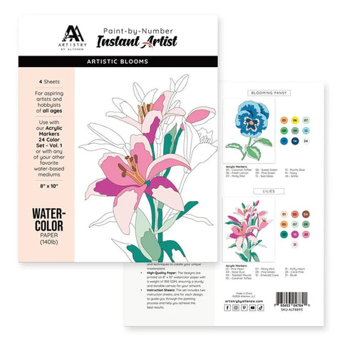 Paint-by-number: Instant Artist - Artistic Blooms (4 Sheets)