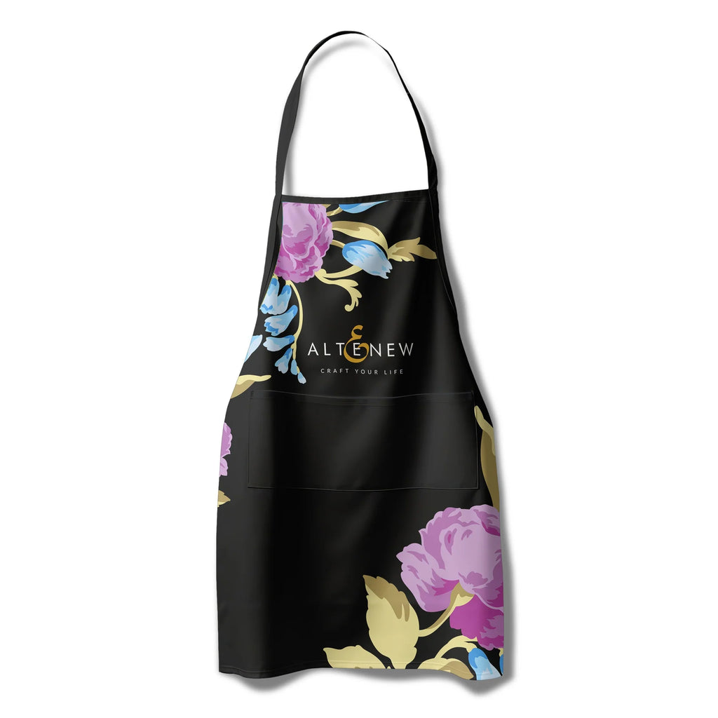 Artsy Apron: Blue & Purple Ornamental Bouquet - Black