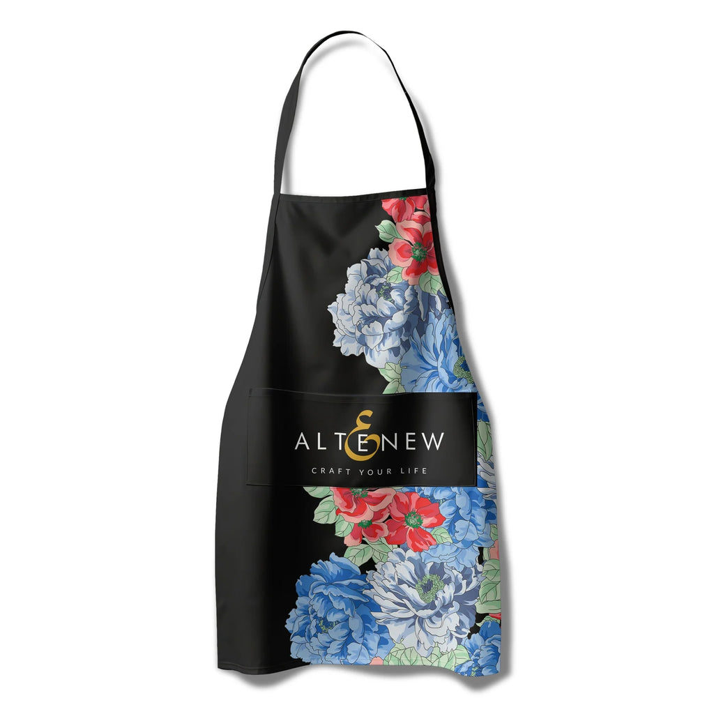 Artsy Apron: Red & Blue Billowing Peonies - Black