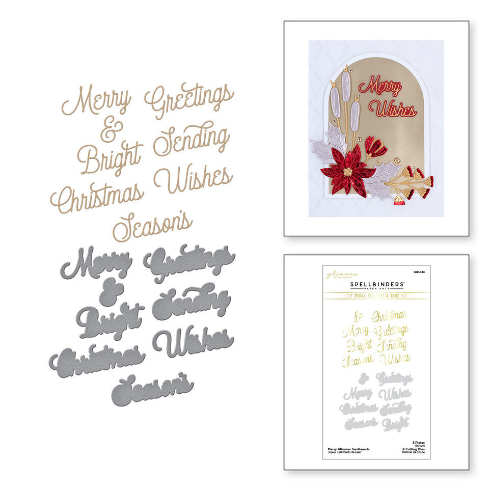 Merry Glimmer Sentiments Glimmer Hot Foil Plate & Die Set from the Glimmer Greetings Collection