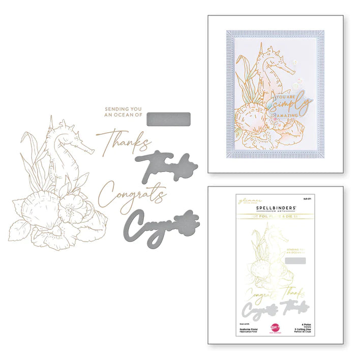 Seahorse Floral Glimmer Hot Foil Plate & Die Set from the Seahorse Kisses Collection by Dawn Woleslagle