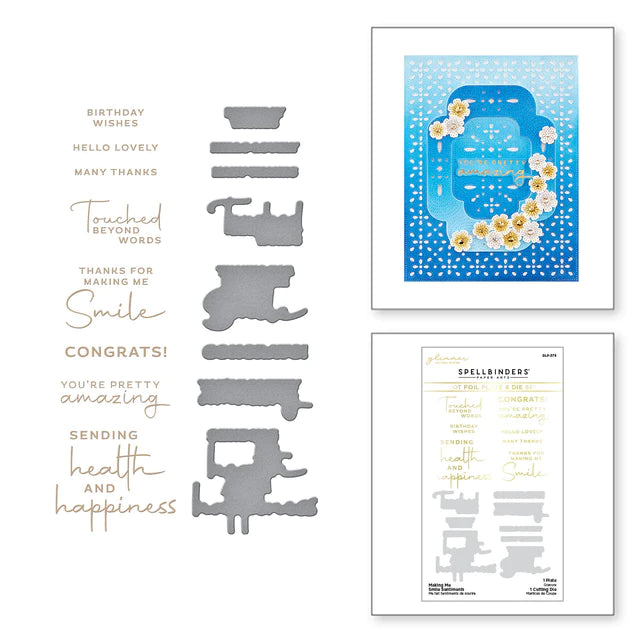 Making Me Smile Sentiments Glimmer Hot Foil Plate & Die Set from the Four Petal Collection