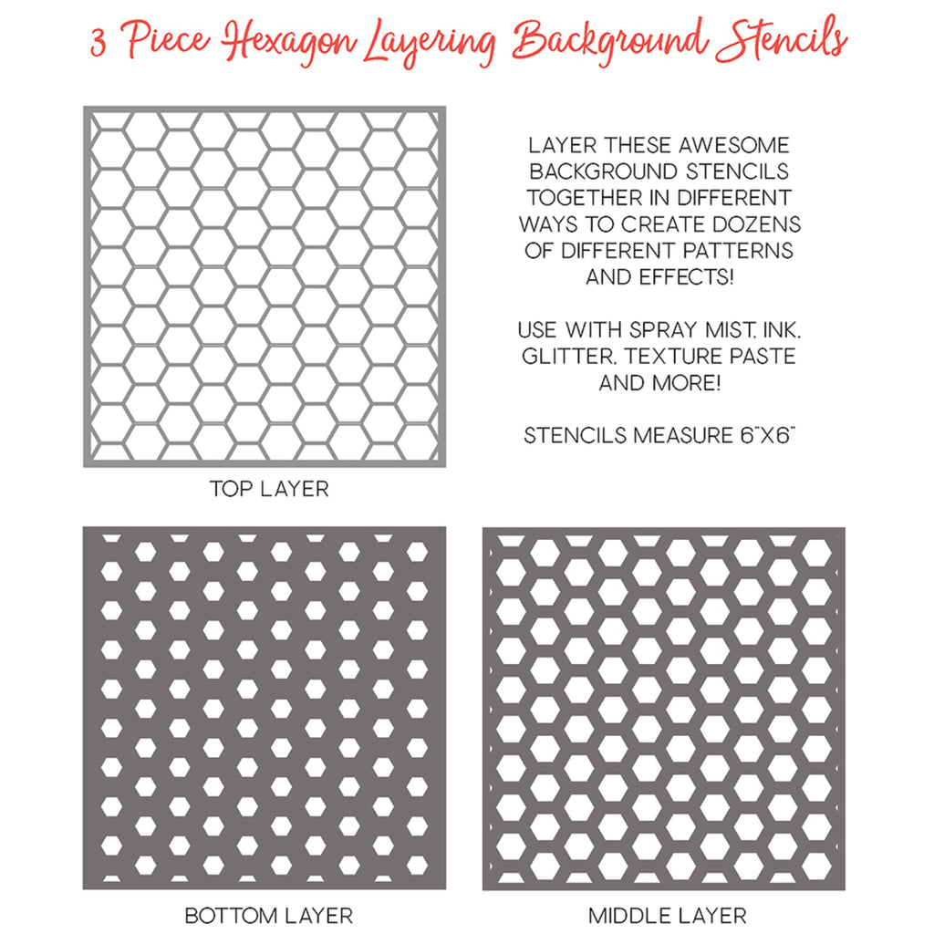 Hexagon Layering Background Stencils Set of 3  