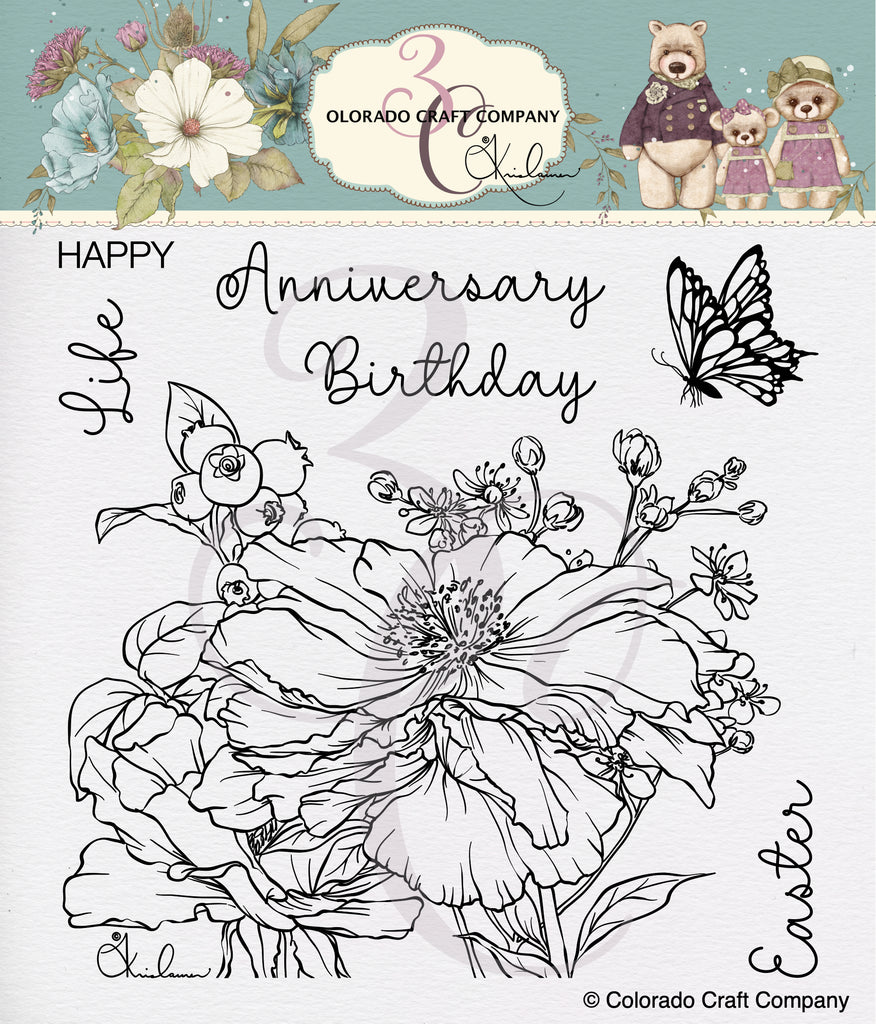 Kris Lauren - Happy Peony 6 x 6 Clear Stamps